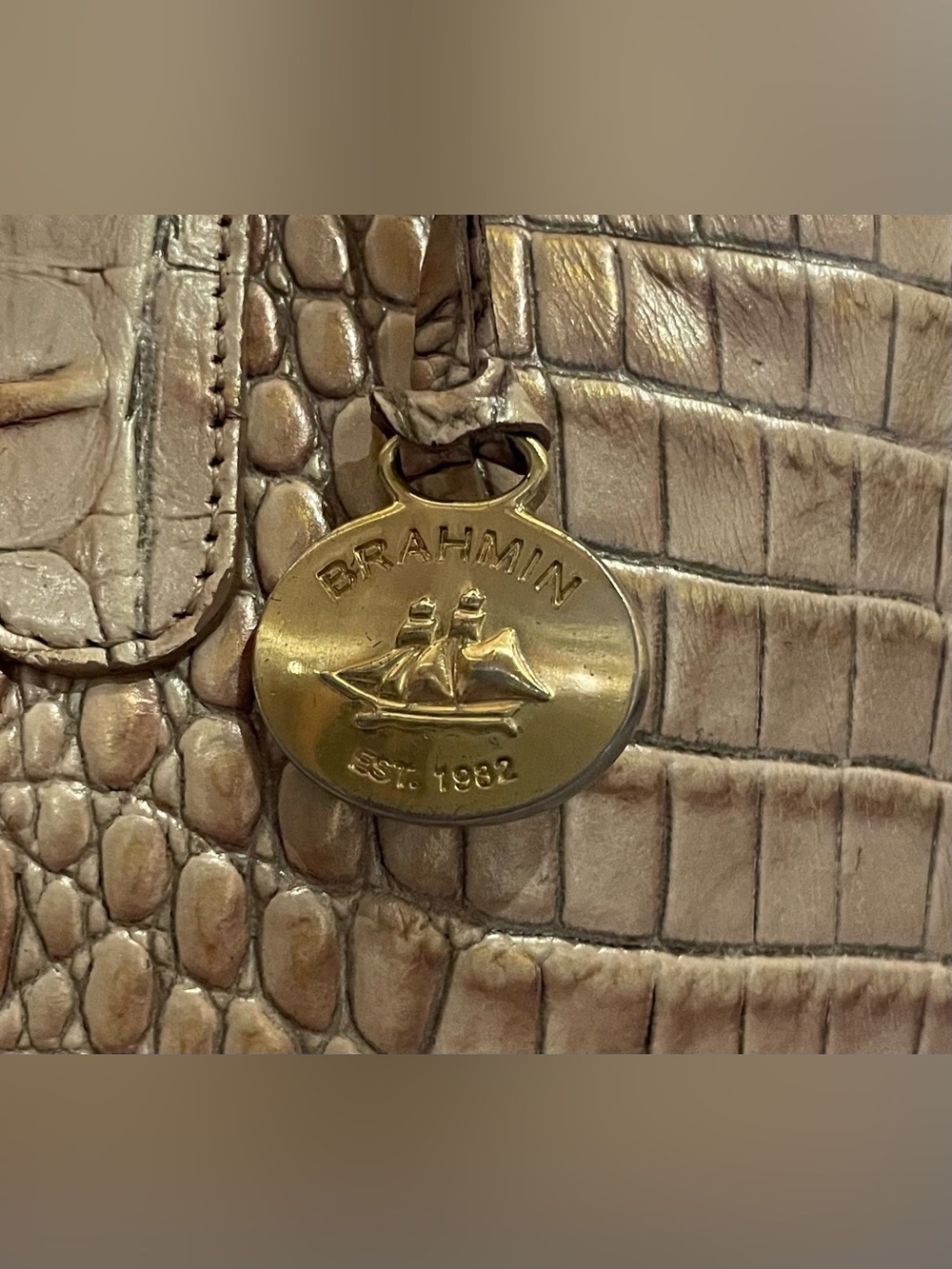 Brahmin Taupe Croc-Embossed Leather Shoulder Bag - Picture 10 of 14